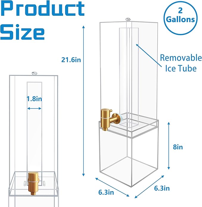 Beverage Dispenser with Stand, 2 Gallon Drink Dispenser, Drink Dispensers for Parties, Individual Ice Container, Acrylic Stand