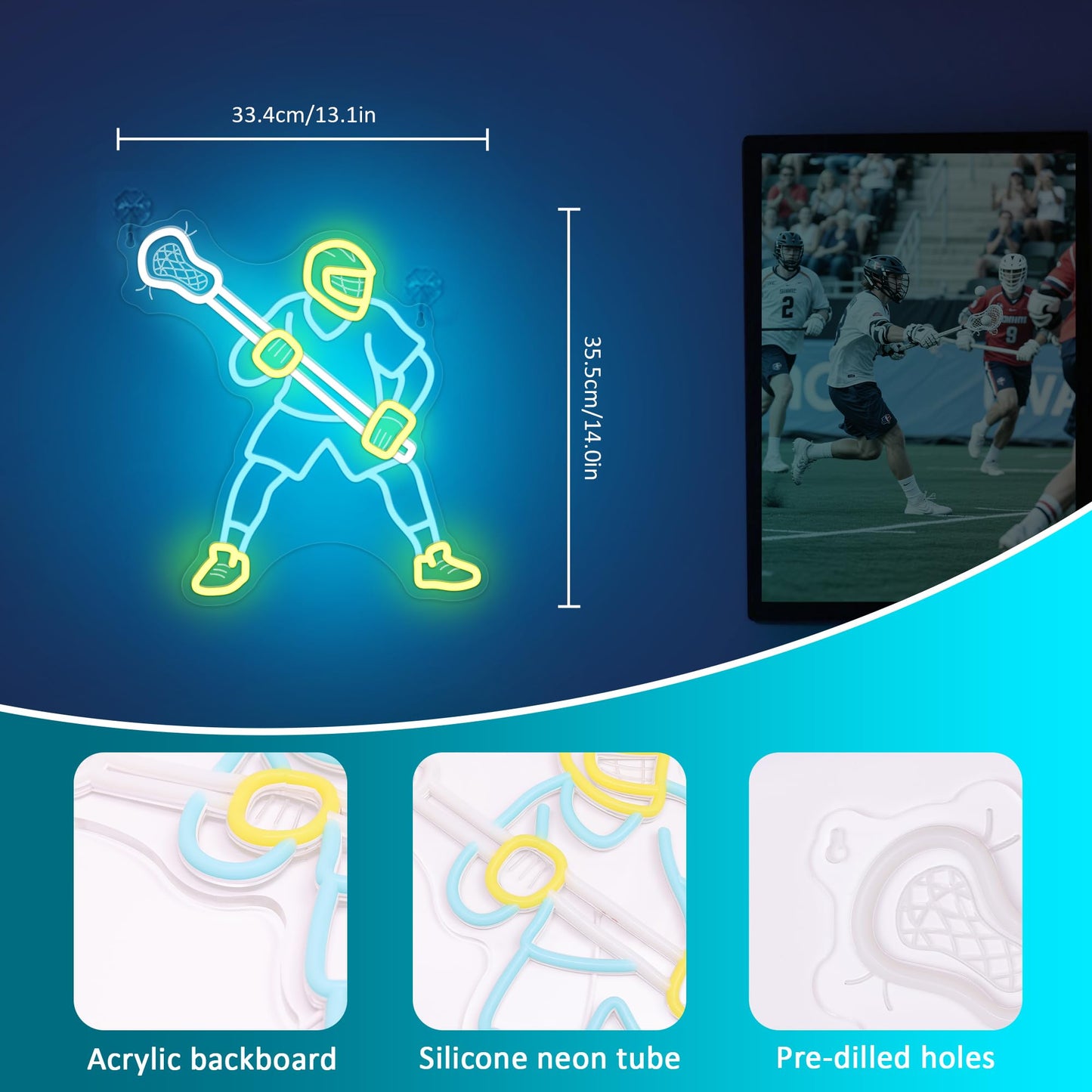 Lacrosse Neon Sign-Dimmable Sport Wall Decor With Usb Power  Unique Lacrosse Gifts For Boys & Men  Led Bedroom Light For Man Cave College Dorm Lacrosse Fan Accessories