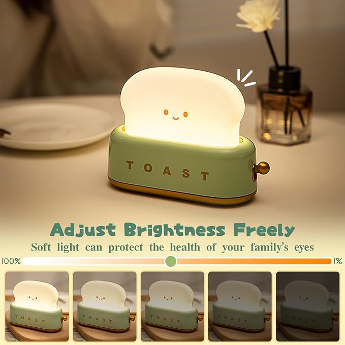 Cute Desk Decor Toaster Lamp, Kawaii Accessories Small LED Night Light for Kids Teen Girls, Room Decor Toast Lamp for Bedroom, Bedside, Living Room Aesthetic Stuff,Gift