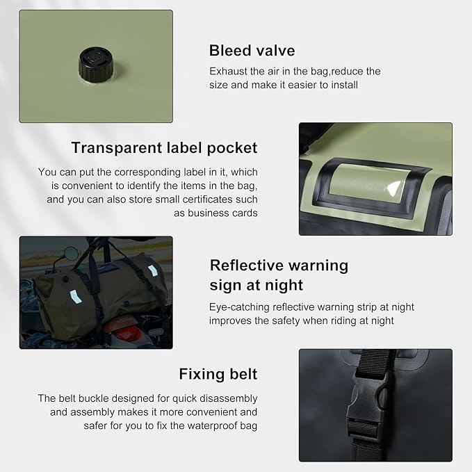 Waterproof Duffel Bag，Roll-Top Heavy Duty Dry Duffle Bag，Motorcycle Dry Bag，with Quick-fixed Straps，with Large Storage Space, Perfect for Traveling, Camping, Kayaking, Fishing & Canoeing (green, 66L)