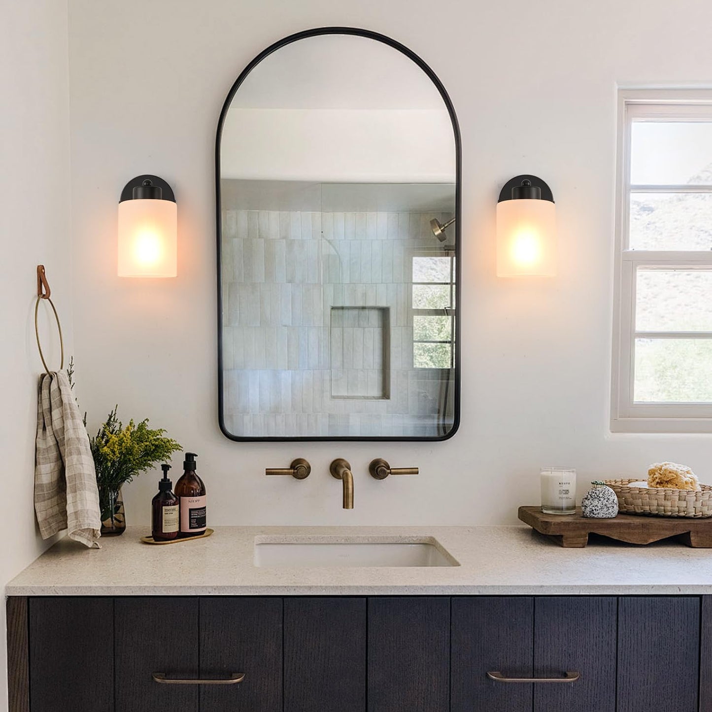 KENMI Metal Wall Sconce with Clear Glass Shade, Modern Bathroom Vanity Light, 1 Pack, Matte Black, Model W12W