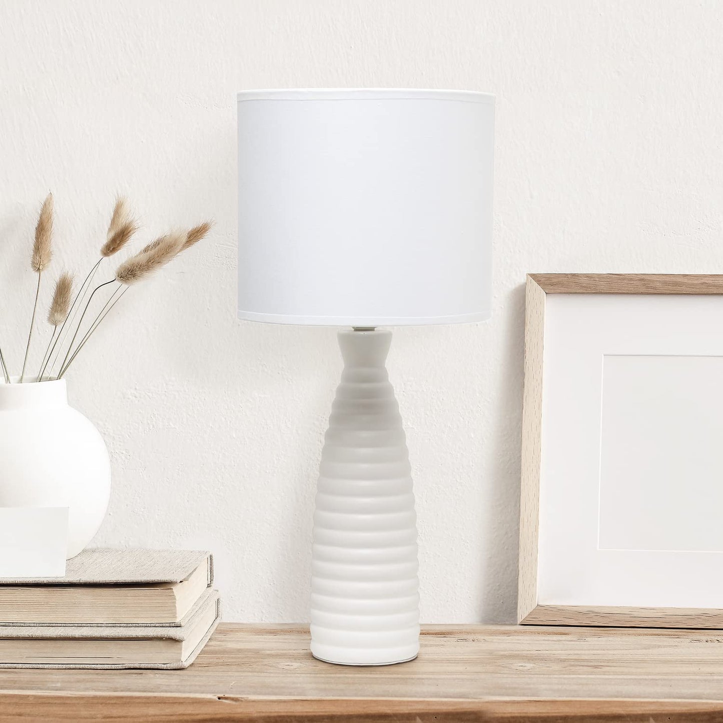 Simple Designs LT2076-OFF Ceramic Ribbed Bottle Table Lamp, 20.25inH, Off-White