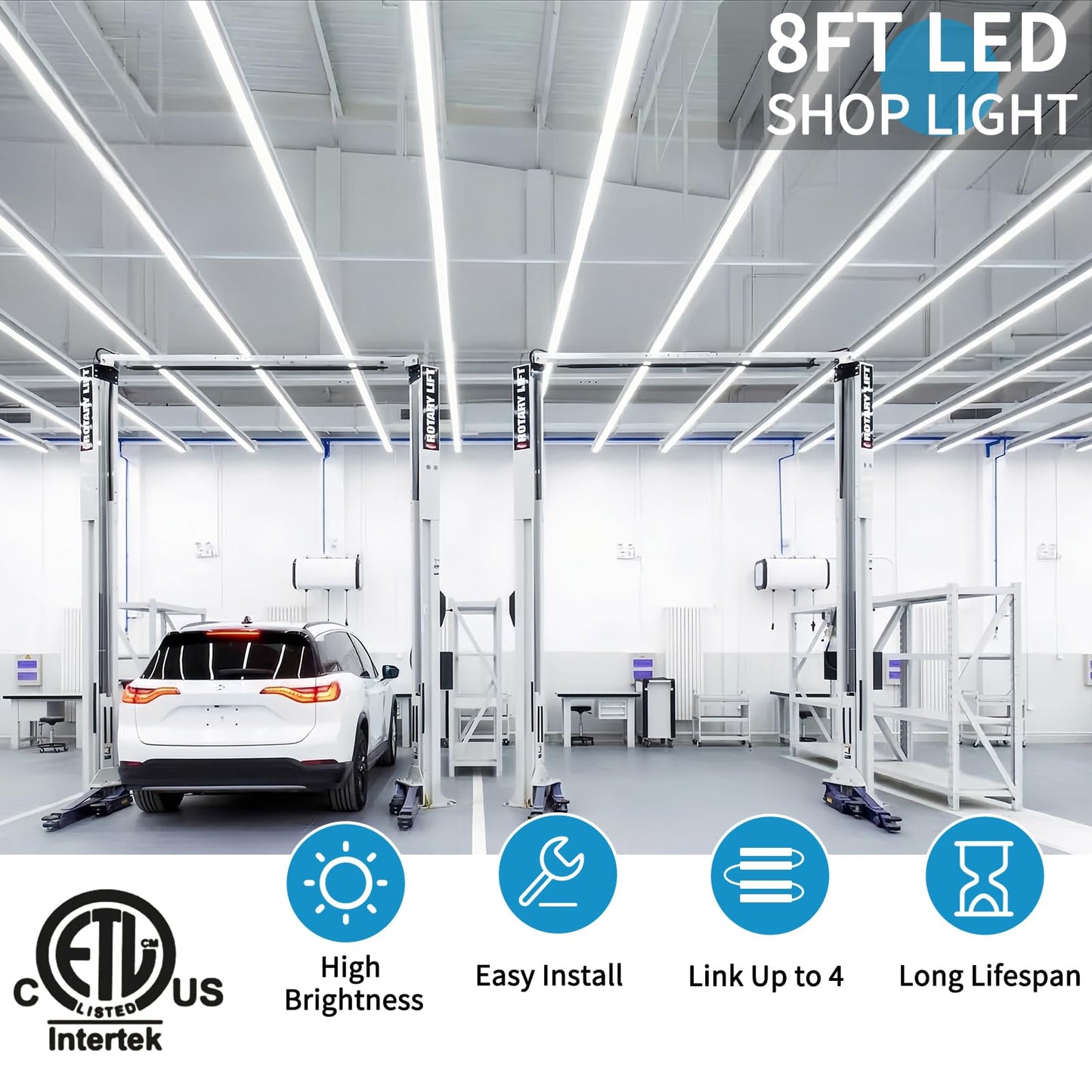 SHOPLED 8FT LED Shop Light, 95W 12350LM, 5000K Daylight, V Shape, 10 Pack