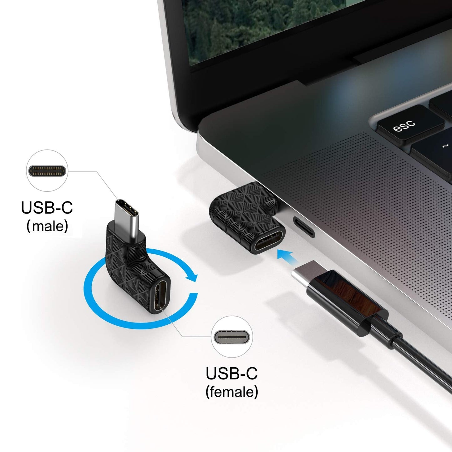 Usb C Right Angle Adapter,90 Degree Usb C To Usb Type-C Male To Female Adapter (3 Pack). Support Usb-C 3.1 Pd 100W Quick Charge