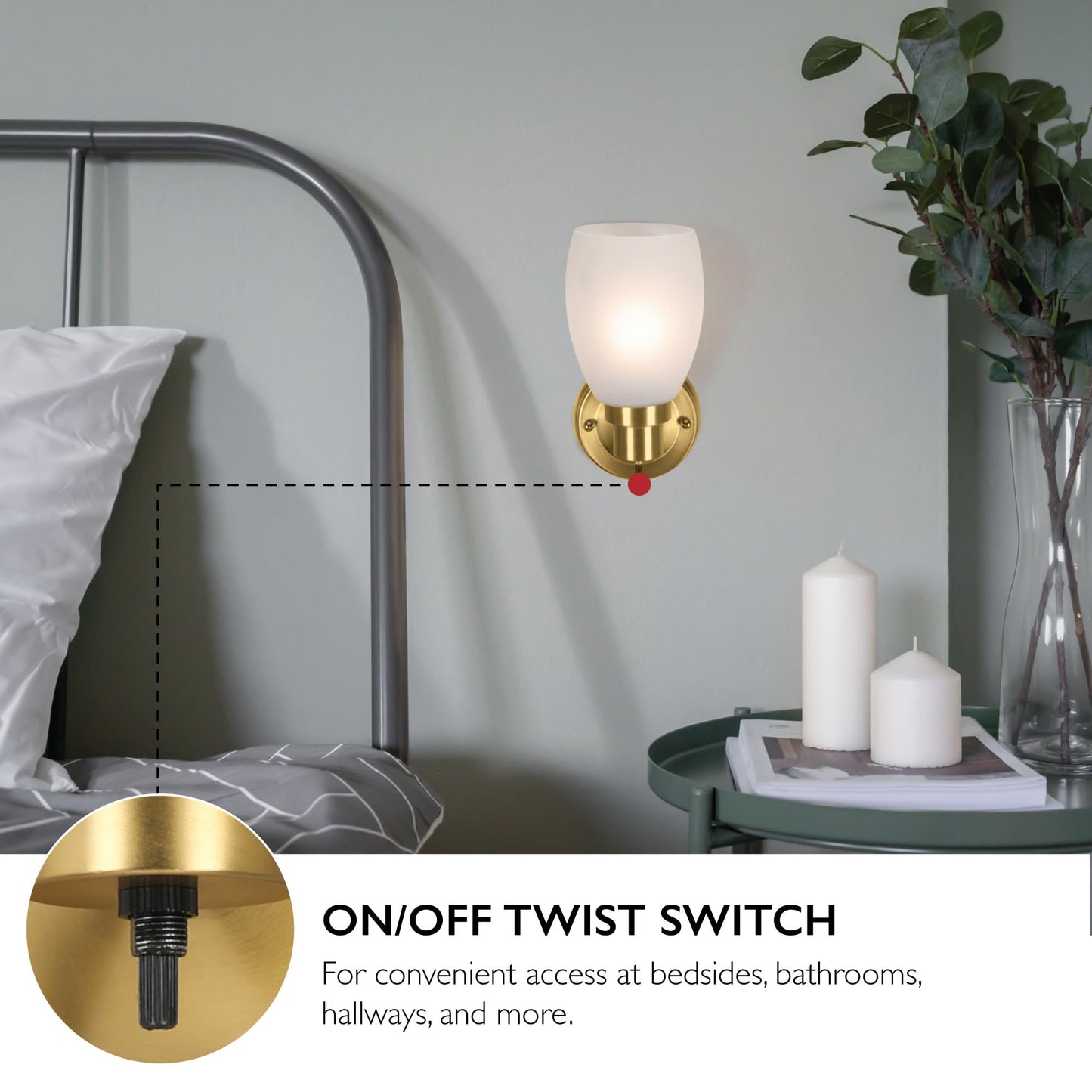 Design House Lydia Wall Sconce, 1 Light, Frosted Glass, Dimmable, Satin Gold, 4.88 in x 5.125 in x 9.75 in, Model