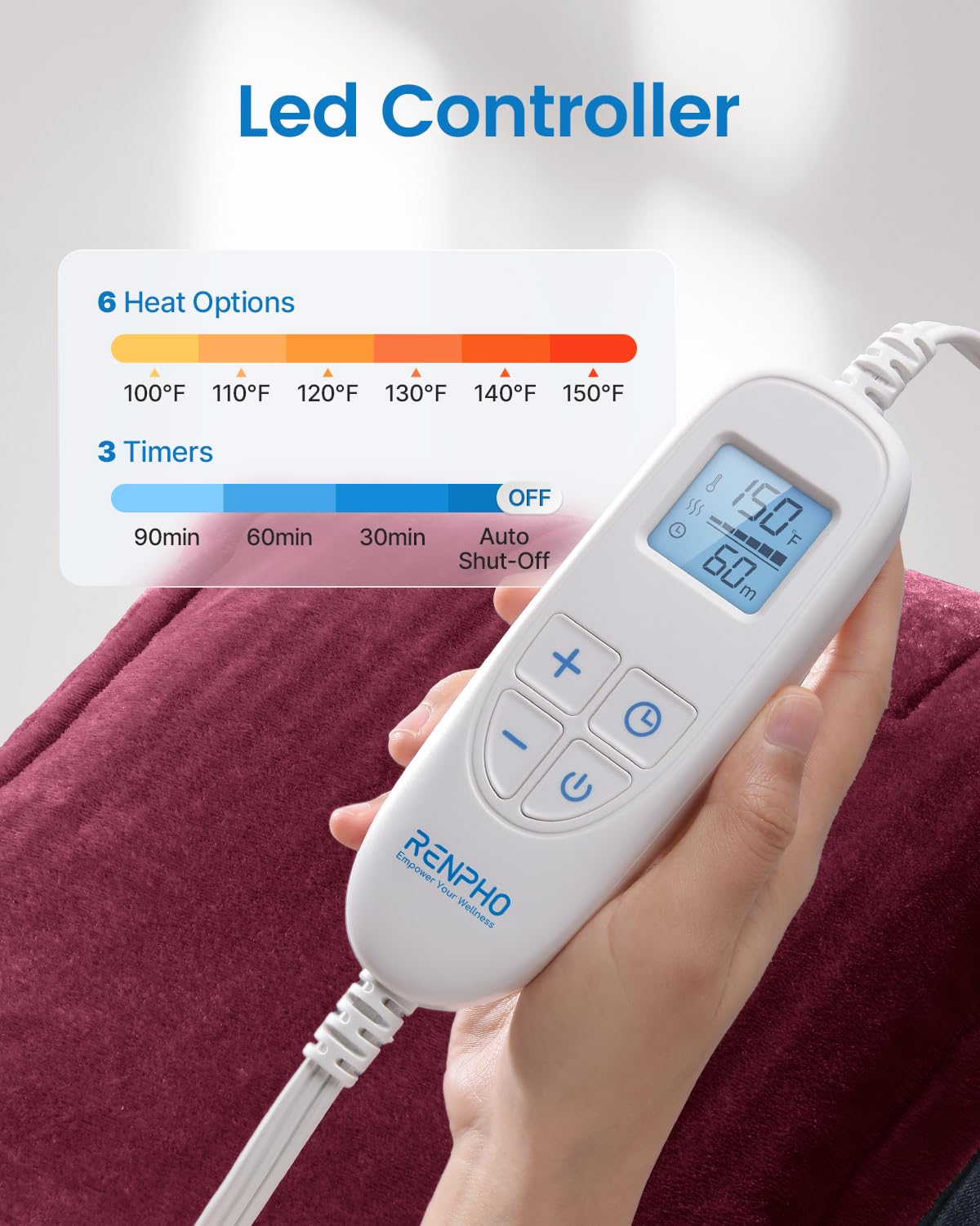RENPHO Valentines Day & Birthday Gifts for Her Him, Heating Pad for Neck and Shoulders and Back, Hsa Store Eligible Items, Electric Heat Pad for Cramps, Auto Shut Off, ETL Certified, 24"x33" Red