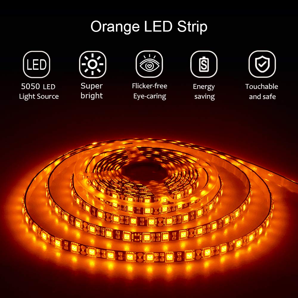 ALITOVE LED Strip Lights 16.4ft 5050 SMD Orange Waterproof IP65 12V DC Model AL5050OR300BKWP