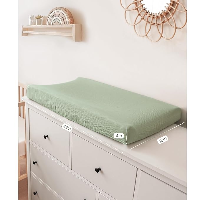 Konssy 2 Pack Muslin Changing Pad Covers for Boys, Ultra Soft & Breathable Cotton Baby Diaper Changing Table Covers, Neutral Nursery Diaper Changing Pad Sheets (Woodland,Sage)