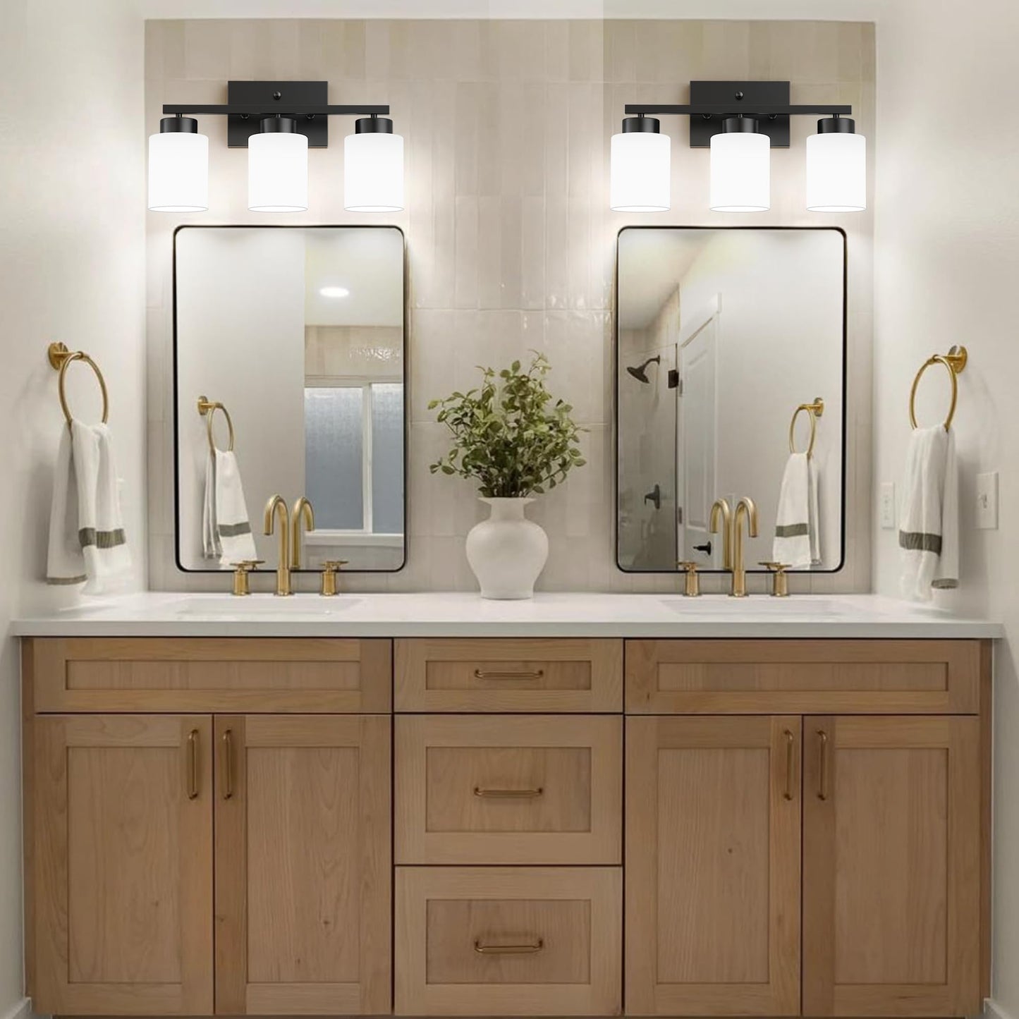 Partphoner 3-Light Matte Black Bathroom Light Fixtures  Modern Vanity Light Over Mirror Lighting  Wall Sconce With Frosted Milky White Glass Shades For Bedroom Living Room Kitchen Hallway