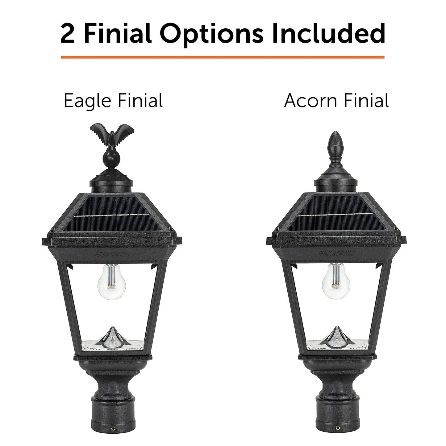 Gama Sonic Imperial Ii Outdoor Post Light, 2700K Warm White, Black Resin, Clear Lens, 3 Fitter, Model 96B50012