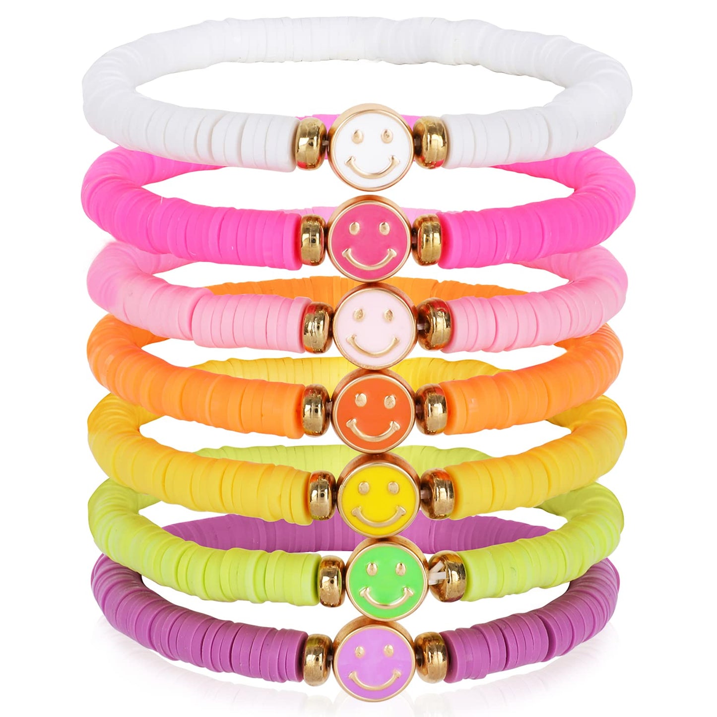 Candy Color Preppy Bracelets for Women Stackable Beaded Bracelets Colorful Smiley Face Friendship Bracelets Stretch Elastic Clay