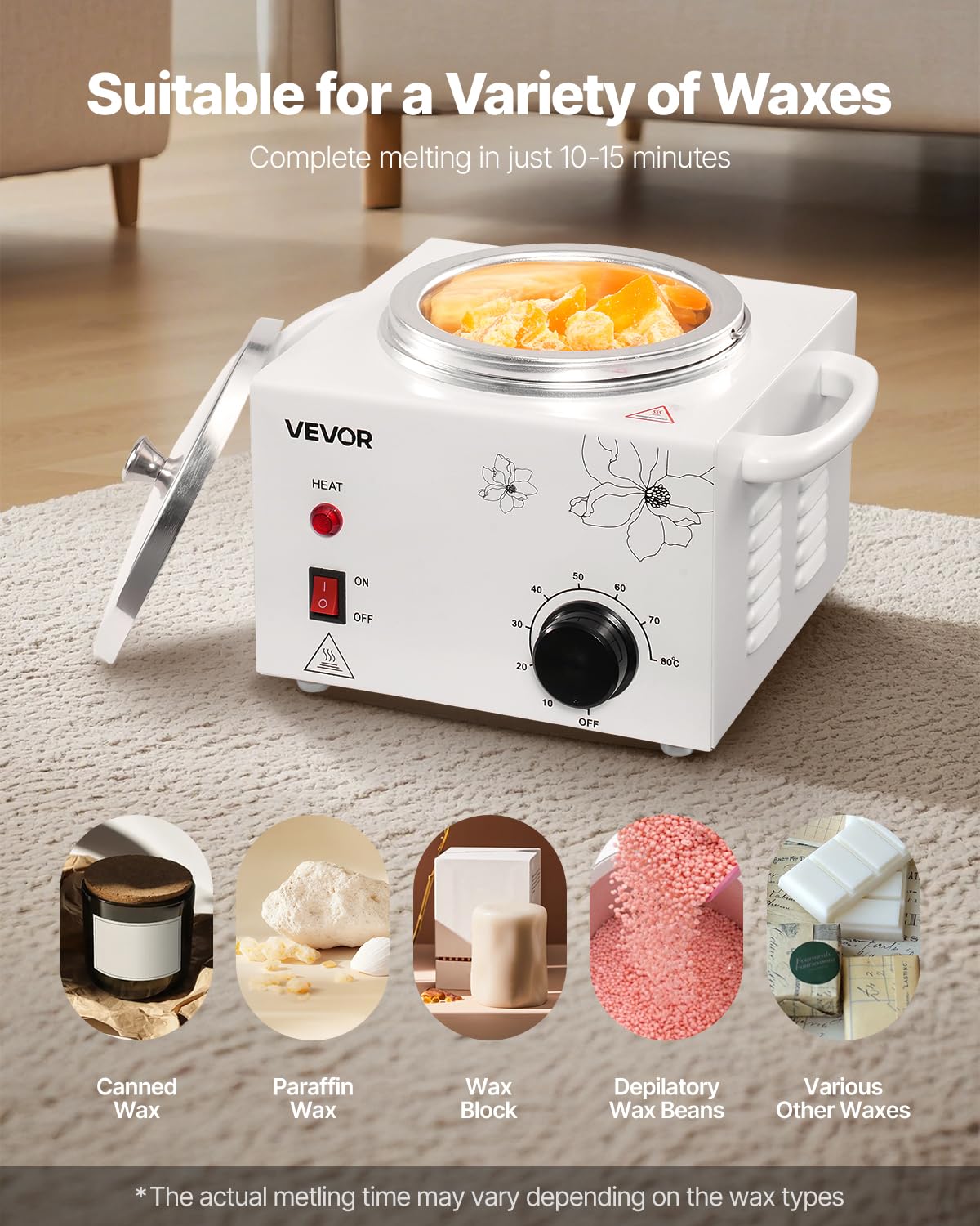 VEVOR Single Wax Warmer, 600ML Professional Wax Warmer for Hair Removal, 32 ? to 176? Adjustable Electric Waxing Heater Pot with