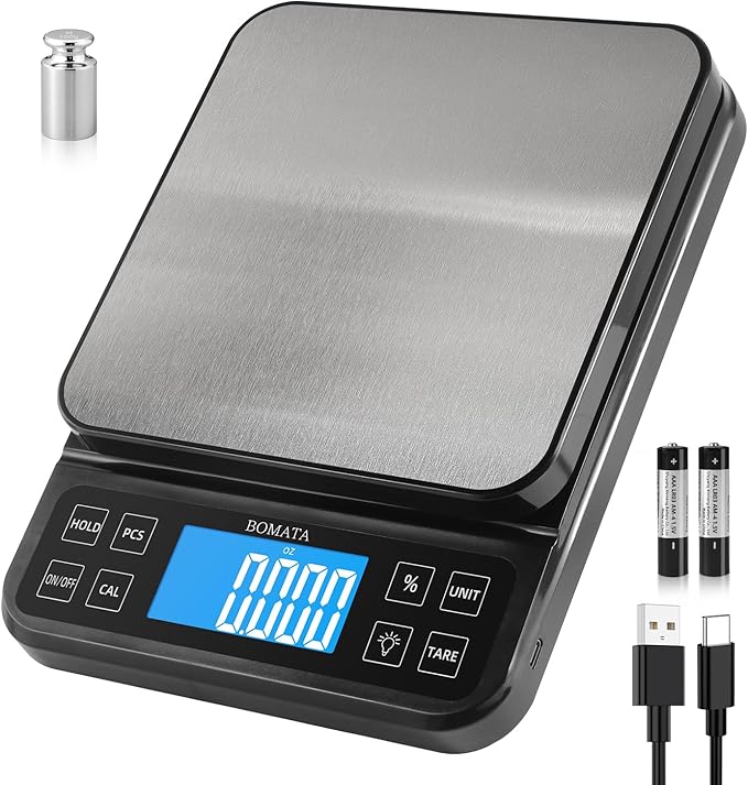 BOMATA Large Kitchen Scale with 0.1g/0.001oz High Precision, 5kg/11lb Bakery Scale with% Percentage Function, USB Recharge...