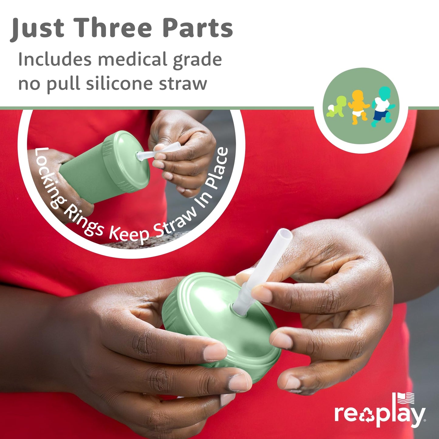 Re-Play 10 oz. Straw Cups for Kids with Silicone Locking Straws - Dishwasher & Microwave Safe - Made in USA - Set of 4-7.37" x 7.37" x 1.25" - Desert Roses