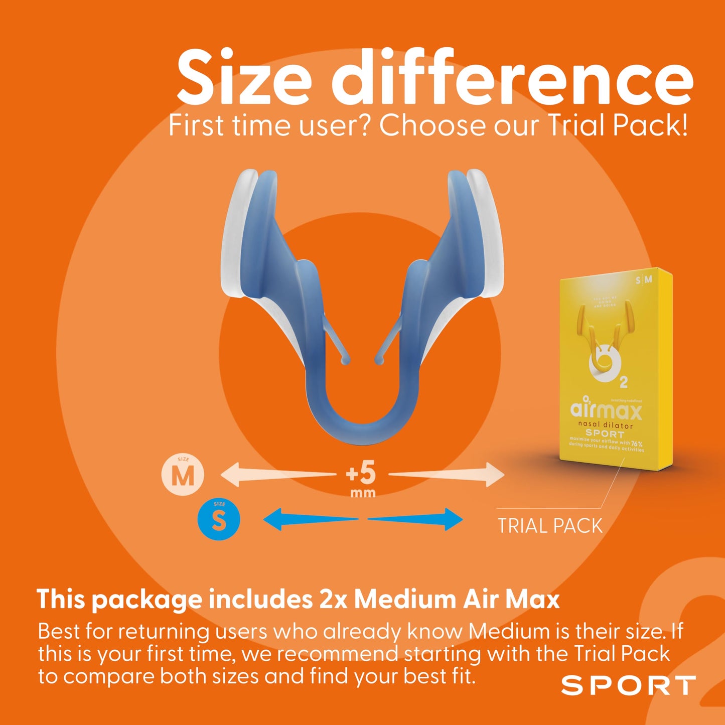 Airmax Unisex Sport Nasal Dilators Two-Pack - Easy, Safe, and Comfortable Breathing Aid - Improves Airflow - Transparent - Medium