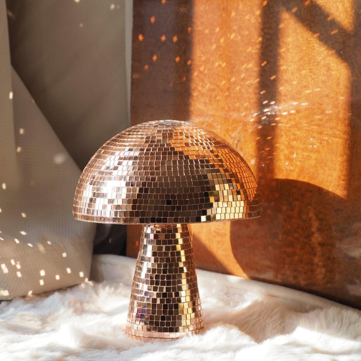 Yeehlmer Creative Mushroom Disco Ball For Party Table Decor Mirror Retro Handmade Disco Ball Mushroom Shape Home Art Decorations Bar Ornaments(Rose Gold L(8.3))