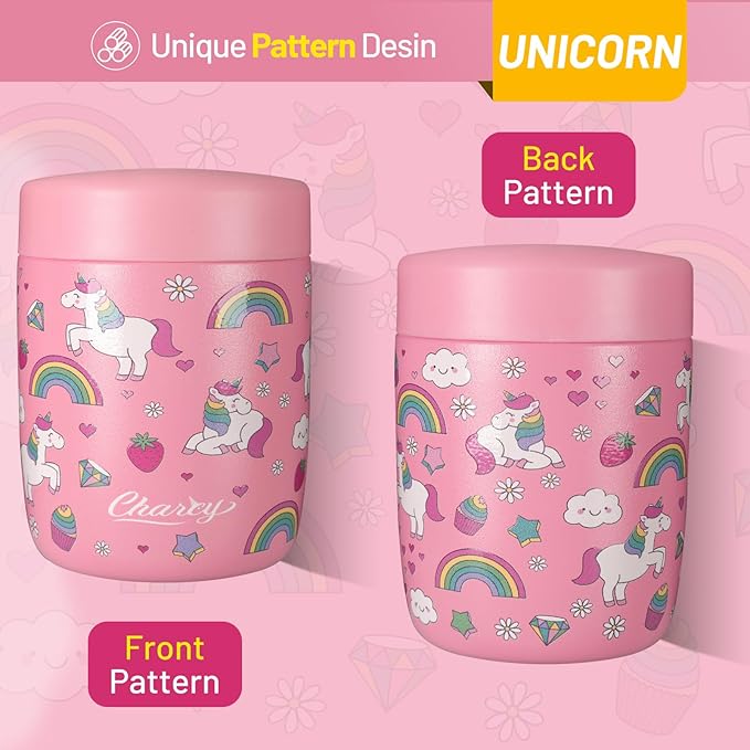 Charcy 9oz Stainless Steel Vacuum Insulated Kids Food Jar - Soup Thermo for Hot & Cold Food - Pink Rainbow Mermaid