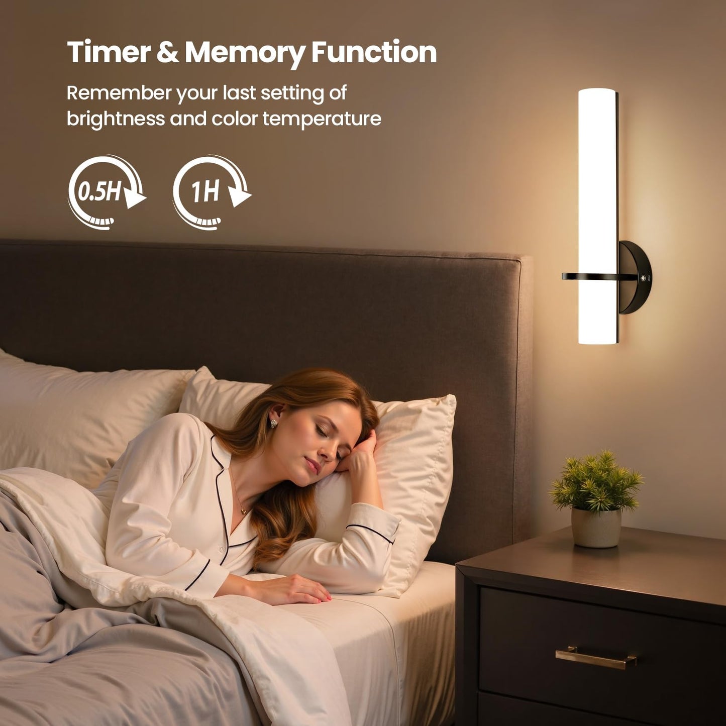 AIJIASI Black Battery Operated Wall Sconces Set of 2, Dimmable LED, 15 Inch, Rechargeable, Remote Control, Model 8001WL