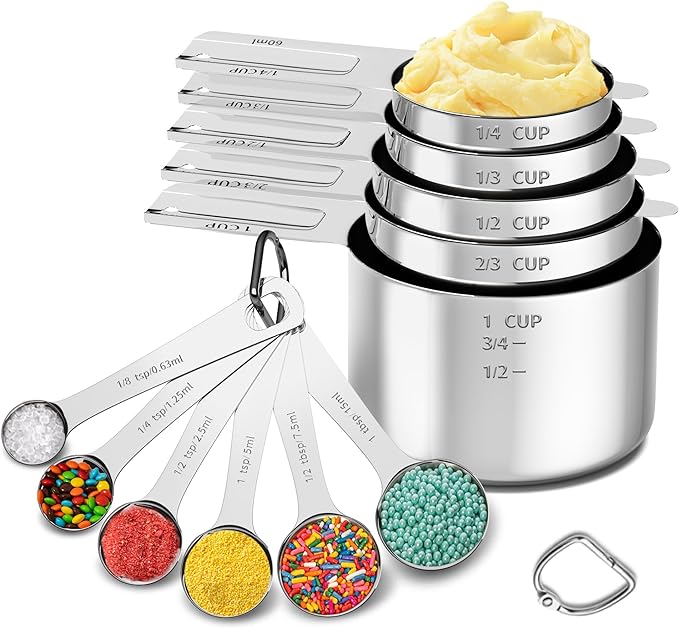 Measuring Cups and Spoons Set, Stainless Steel Measuring Cups Measuring Spoons with Easy to Read Markings, Ideal Kitchen Gadgets for Cooking & Baking, 11 Pack