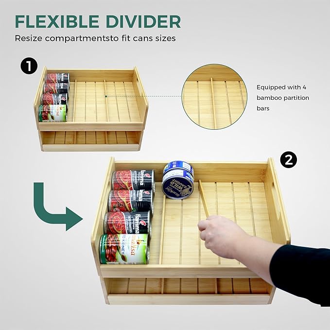 MinBoo Bamboo Can Organizer for Pantry - Stackable Can Rack for 24 Cans, Canned Food Storage, Pantry Shelf, Kitchen Cabinet or Countertop