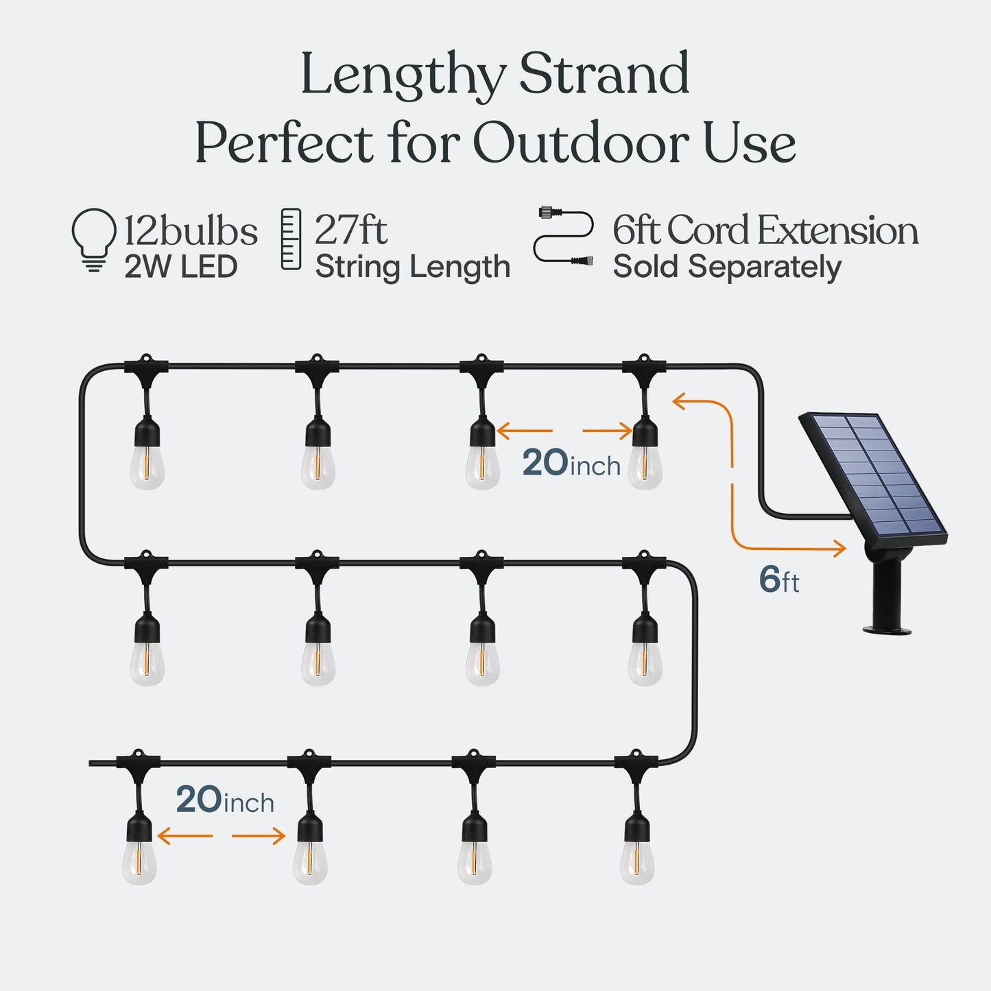 Brightech Ambience Pro Solar Powered String Lights - 27 Ft, 12 Shatterproof Edison Bulbs, Waterproof, Warm White, Model B07M78QD7P
