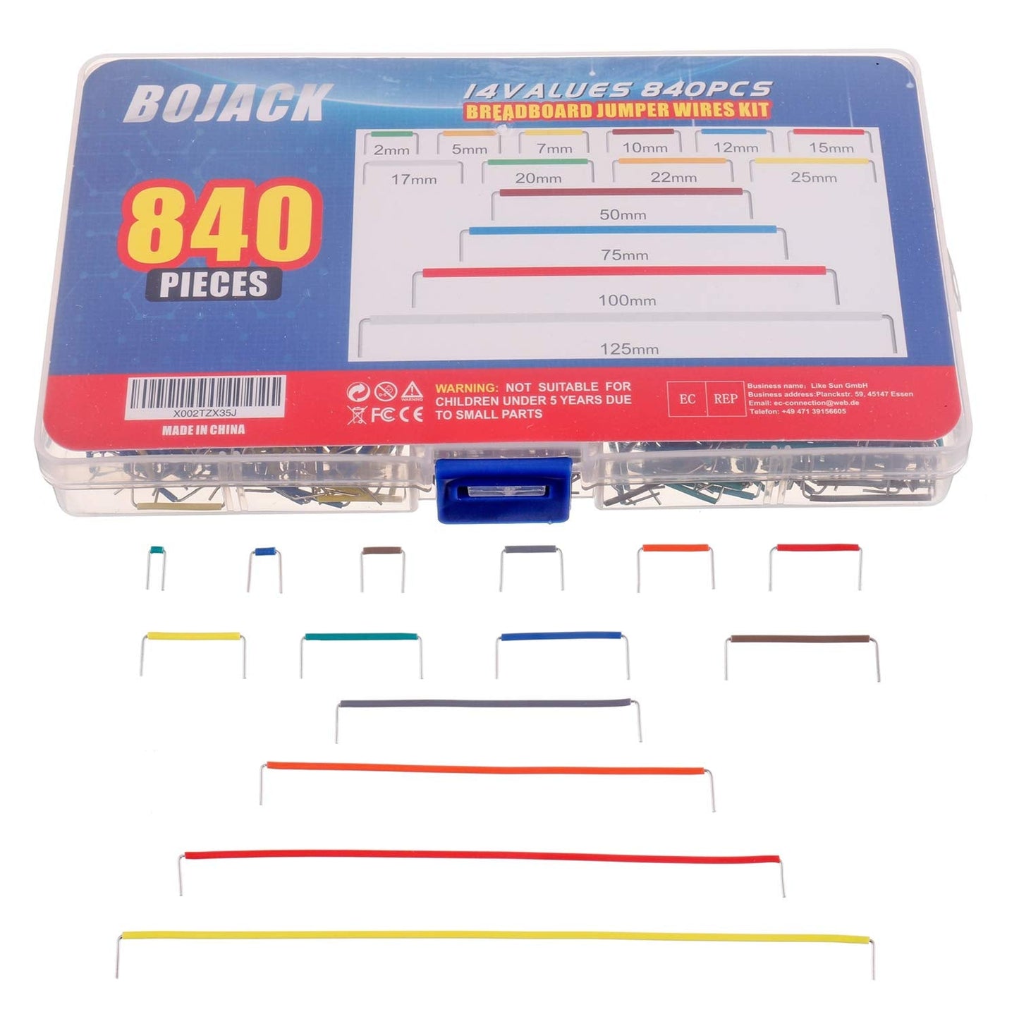 BOJACK 14 Vaules 840 pcs 2-125mm Solderless Flexible Breadboard Connecting Line Cables Breadboard Jumper Wires kit