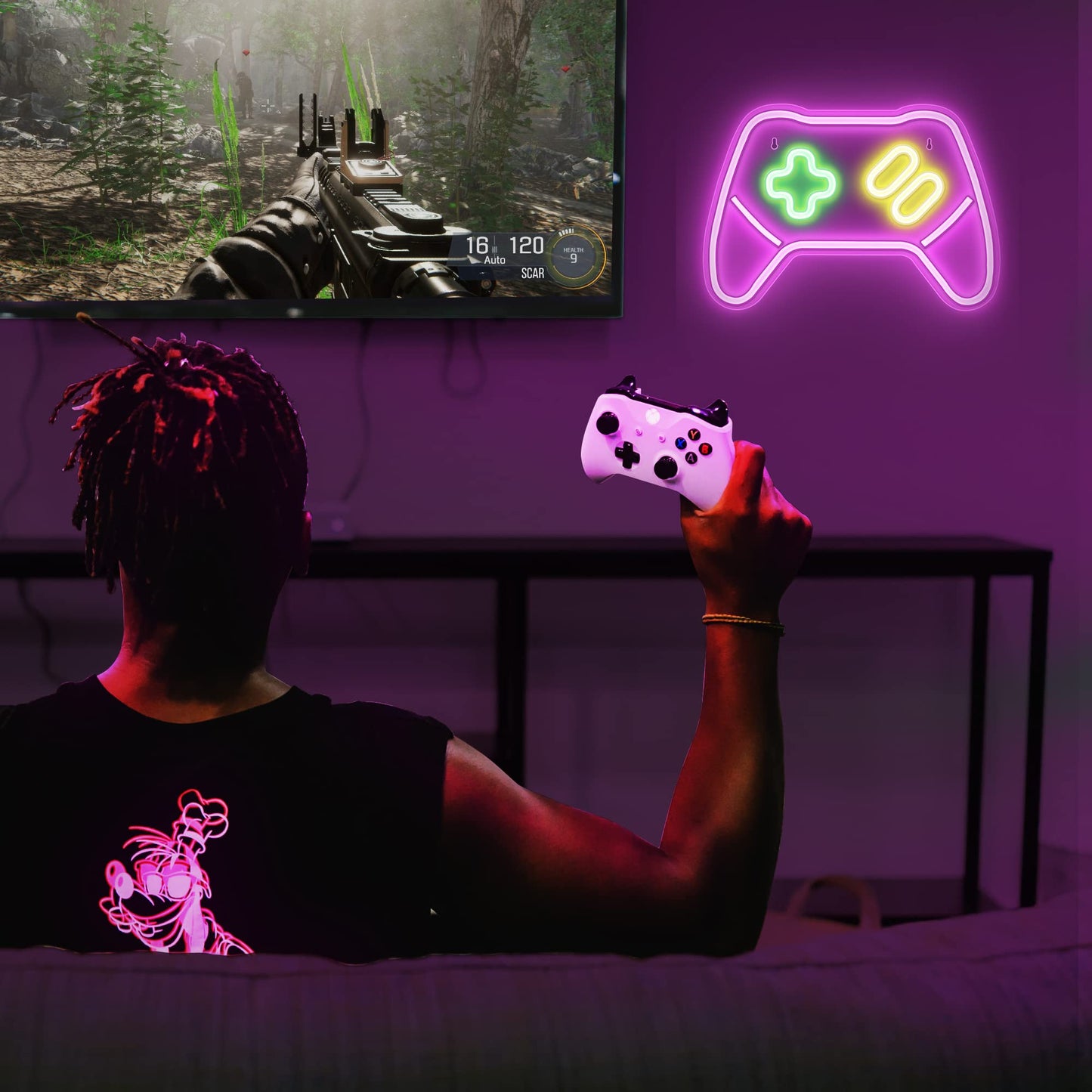 Lumoonosity Game Controller Neon Sign - Gamepad Shaped LED Light, Pink, Model NS-CTR PINK, Ideal for Gamers and Streamers