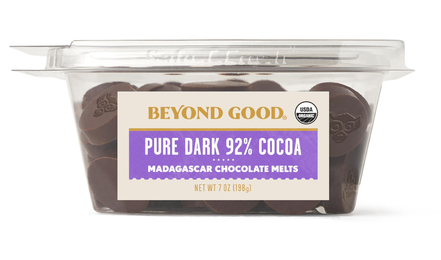 Beyond Good 92% Pure Dark Chocolate Melts, 7oz Pack | Gluten Free, Vegan, USDA Organic, Non-GMO, Single Origin Uganda