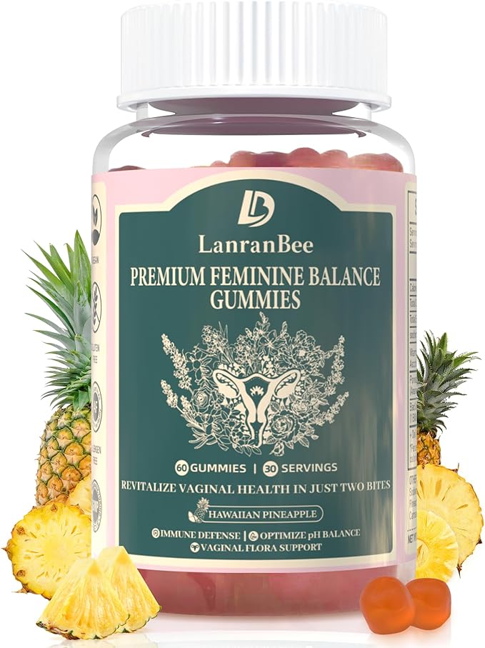 Feminine Balance Gummies for Women PH, Health & Wellness, Immune Support - Hawaiian Pineapple Flavor- Vegan, Gluten-Free, Vaginal Flora Balance- 60 Gummies