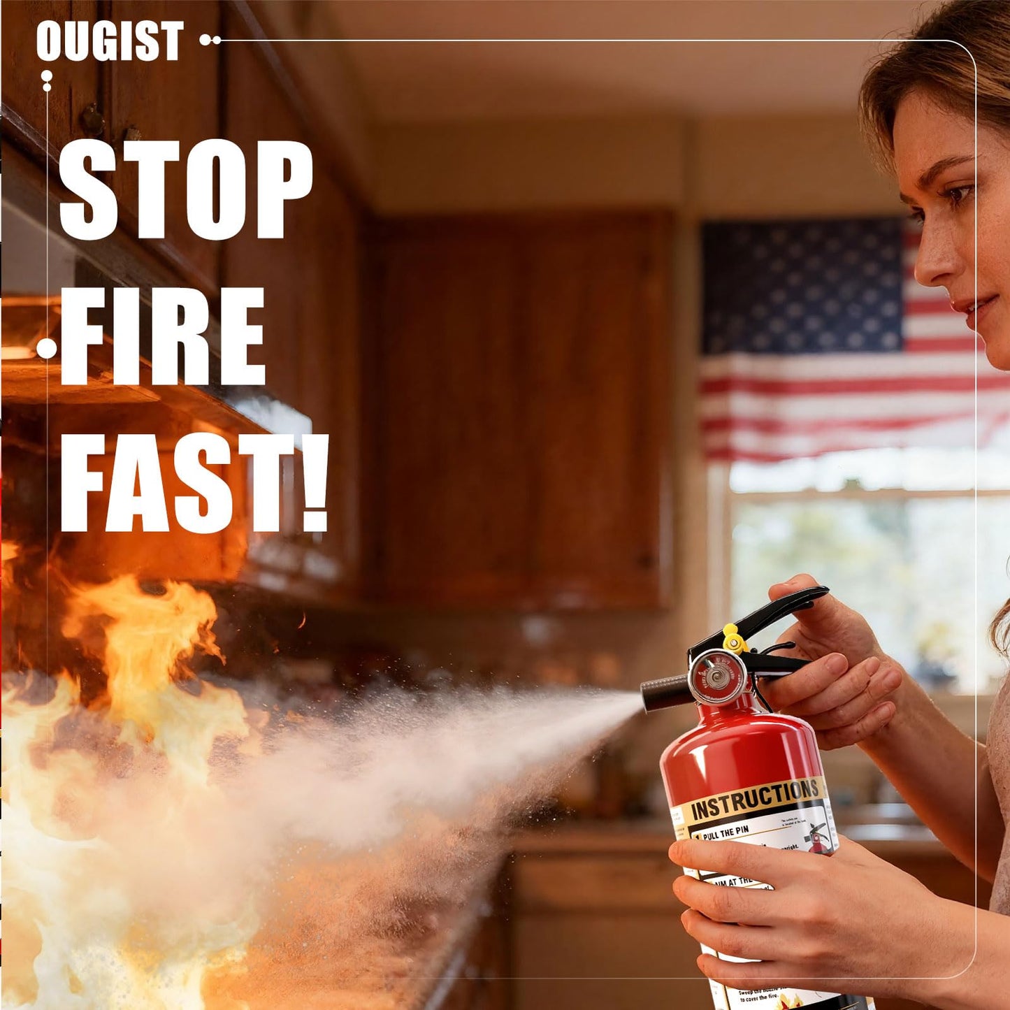 2.5LBS ABC Dry Chemical Fire Extinguisher for Home & Vehicle, Portable Kitchen/Car/RV Fire Extinguisher, Non-Conductive Multipurpose Class A B C, Red (1-Pack)