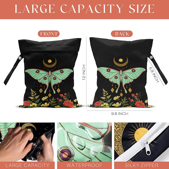 4Pack Witchy Gifts Boho Wet Bag Waterproof Reusable Wet Dry Bag for Swimsuit Diaper Sun Moon Star Butterfly Floral Travel Yoga Toiletries Gift for Women Mom Birthday Christmas Halloween
