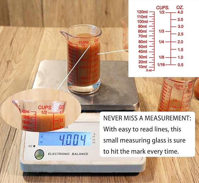 Ackers 4oz Glass Measuring Cup – Shot Glass with Ounce,Ml,Cups Markings for Kitchen & Bar(Pack of 2)