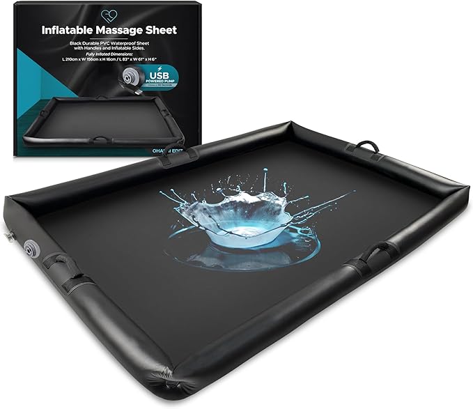 Inflatable Massage Sheet with Handles | Self-Inflating PVC Waterproof Sheet with Sides | Durable, Easy to Clean | 83'' x 6...