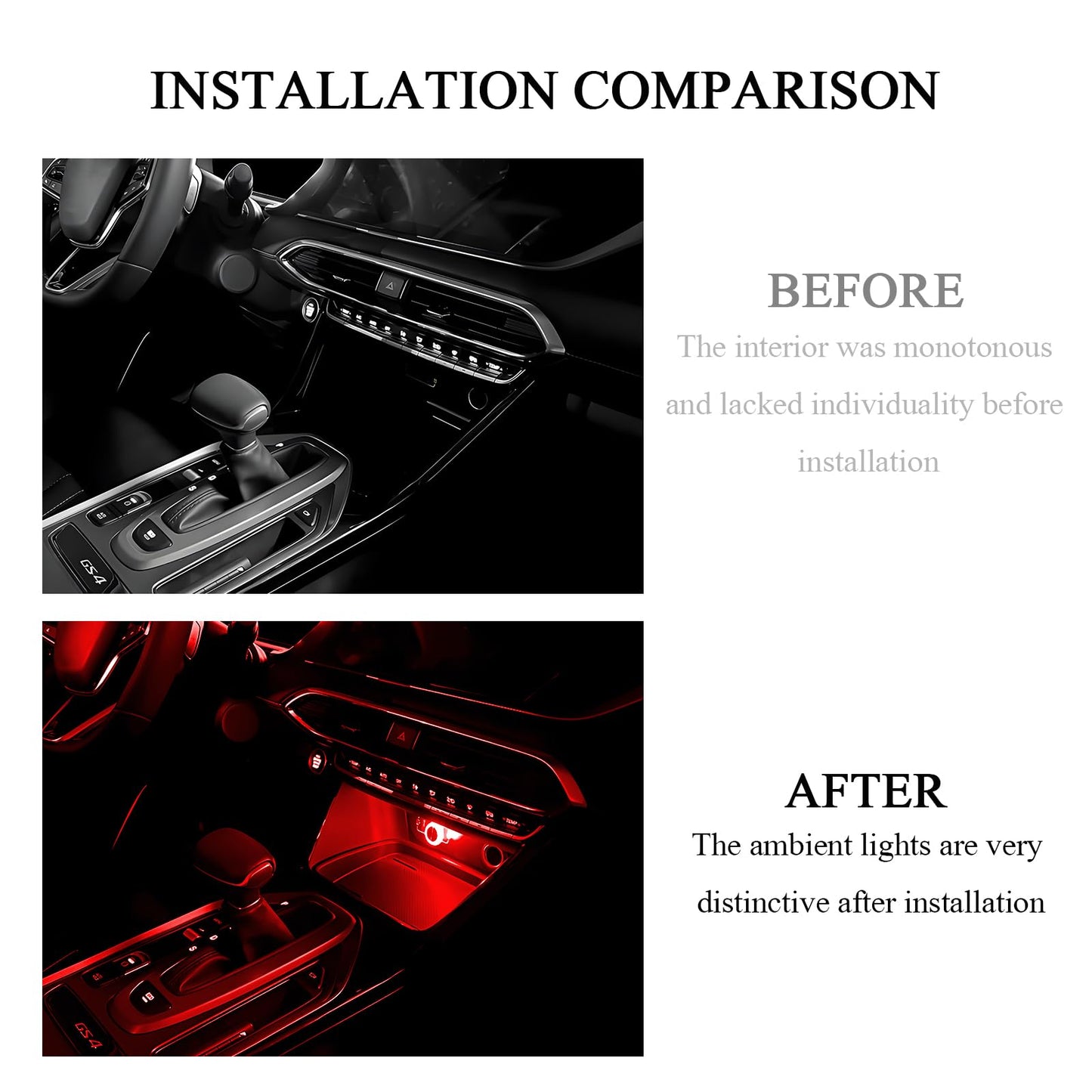Hovom 4Pcs Usb Led Car Interior Atmosphere Lamp  Portable Mini Car Led Night Light Decoration  Plug-In Usb Automotive Ambient Lighting Kit  Universal For Cars Suvs Trucks Rvs (Red)