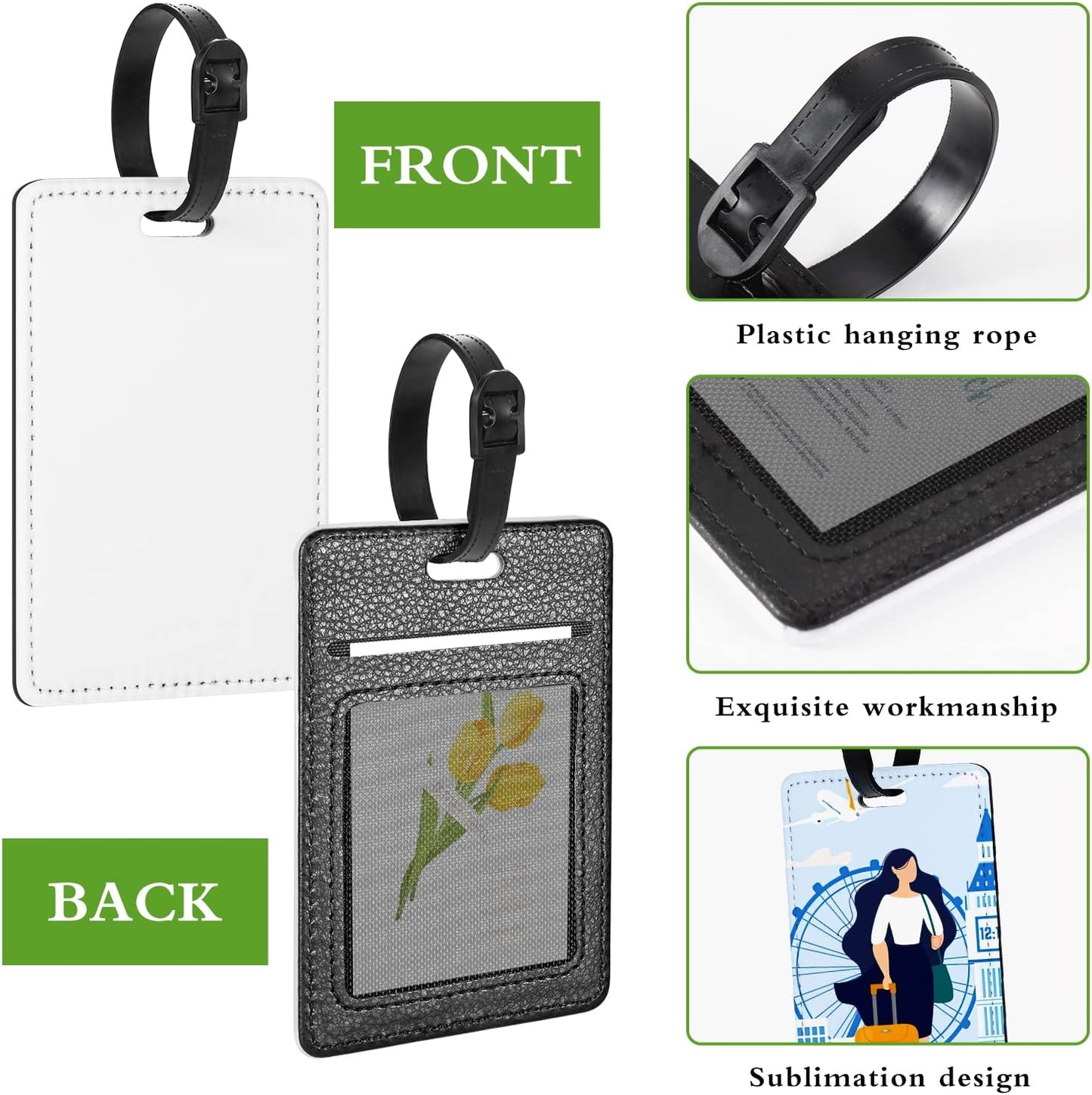 40 Packs Personalized Leather Luggage Tags for Suitcase, Custom Golf Bag Tag Travel Labels Name Identifiers with Strap for Women Men Customized Your Own Text Photo Logo