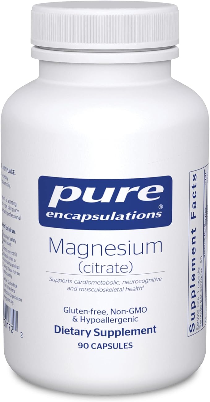 Pure Encapsulations Magnesium (Citrate) - Supplement for Sleep, Heart Health, Cognitive Health, Bone Health, Energy, Muscles, and Metabolism* - with Premium Magnesium - 90 Capsules