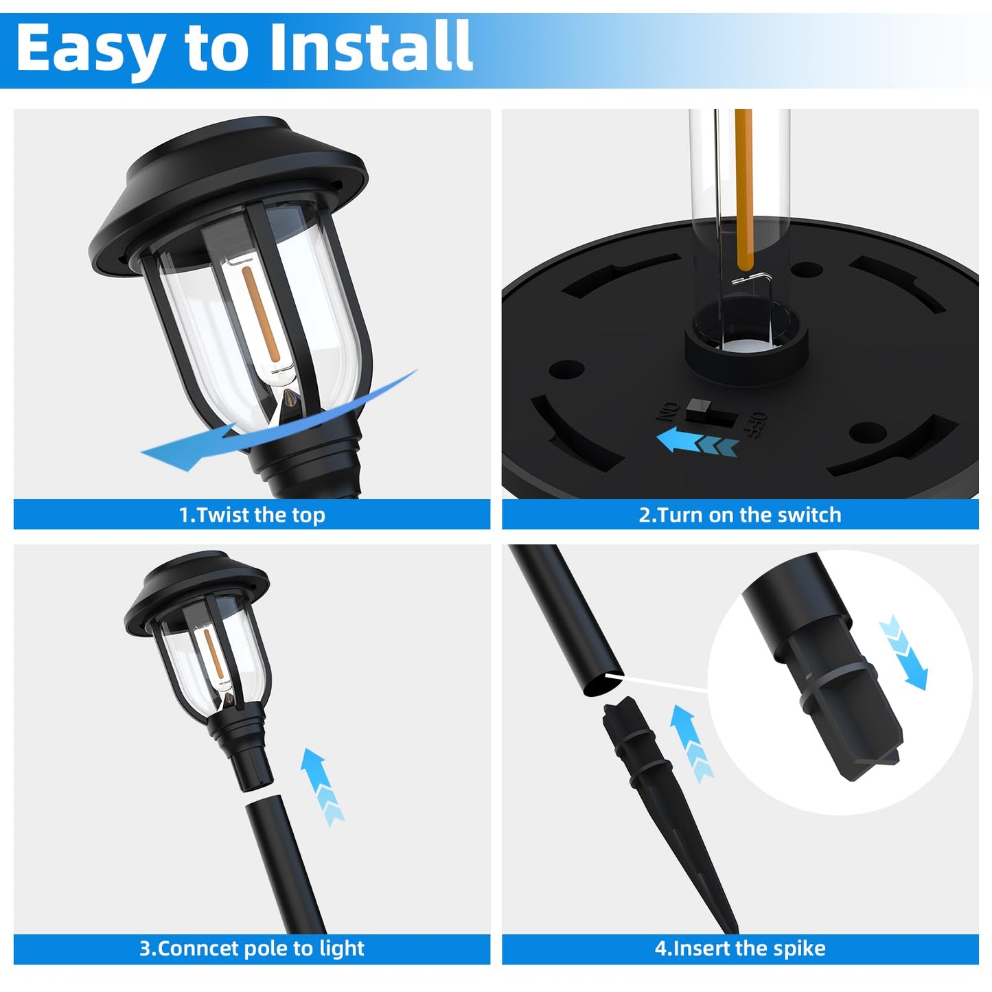 ILANCK 12 Pack Solar Lights Outdoor, Bright 6000K Cool White Solar Pathway Lights Waterproof Auto On/Off Powered,Landscape Lighting for Walkway, Yard, Path, Driveway, Garden