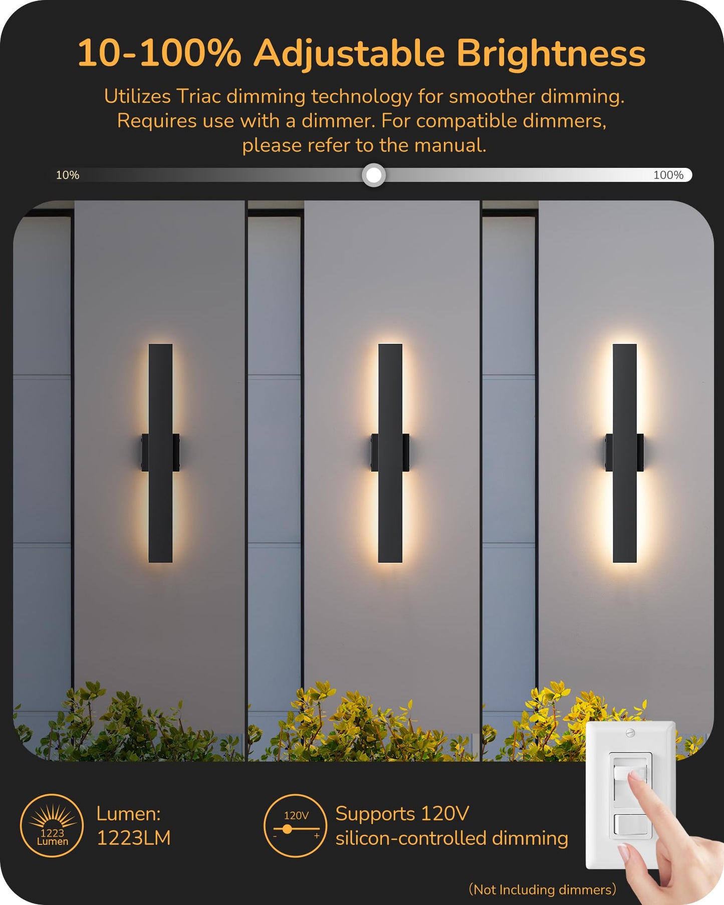 Edishine 23.6  Modern Outdoor Wall Lights  3Cct & 10%-100% Dimmable  Ip65 Waterproof  Led Exterior Lighting Fixtures  Linear Outdoor Wall Sconce For Porch  Patio  2 Pack  Black