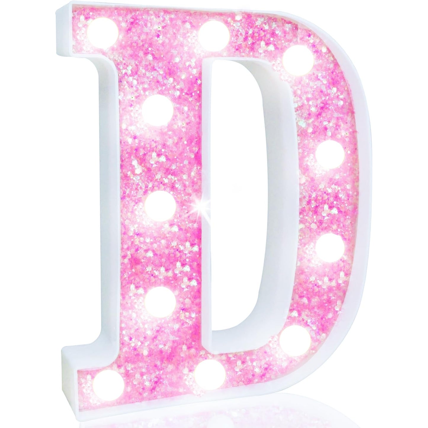 Pooqla Led Marquee Letter Lights  Light Up Letters Glitter Letter Sign Girls Gift  Battery Powered Night Light Pink Birthday Party Room Wedding Christmas Girls Bedroom Dorm Decoration  Cool White D