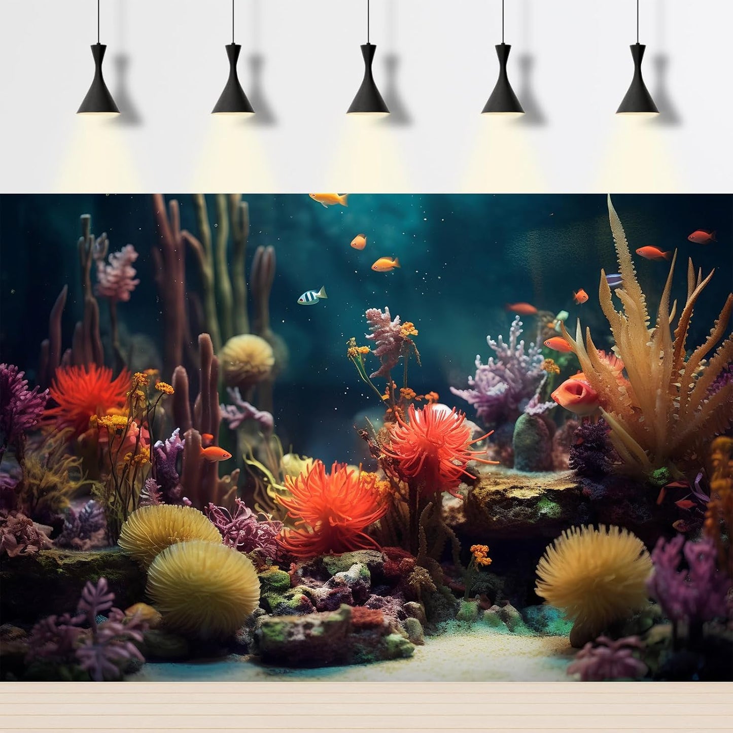 Aquarium Background Beautiful Colorful Coral Reef Aquatic Plants Terrarium Background Rock Tropical Fish Jungle Style Fish Tank Background Colorful Under Water View Aquarium Backdrop Vinyl 36x20in