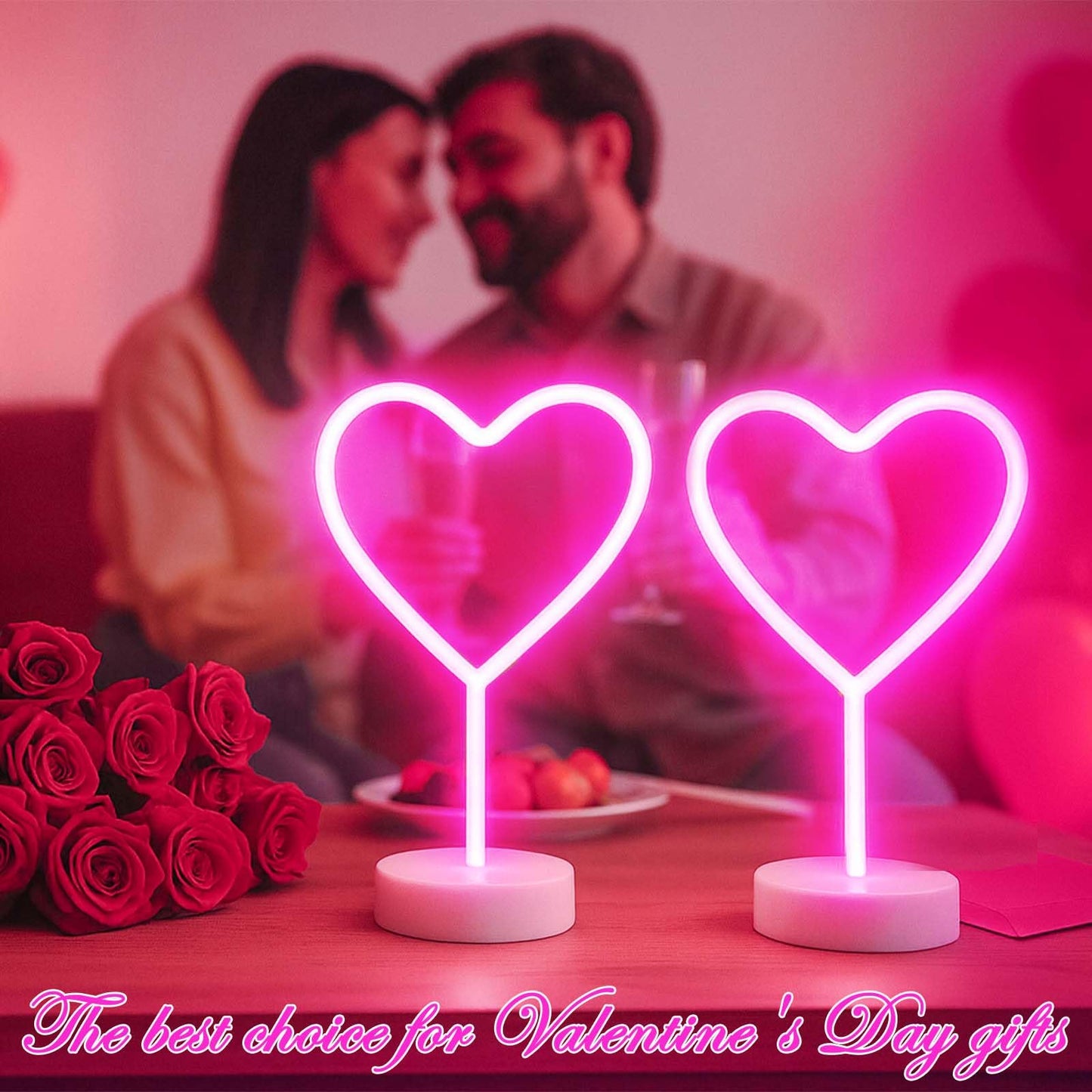 Pink Heart Neon Sign  2 Pack Led Neon Light Battery Operated Or Usb Powered Lamp Valentines Day  Table Decorations Lights For Room Dorm Wedding Anniversary Bedroom Classroom Decor