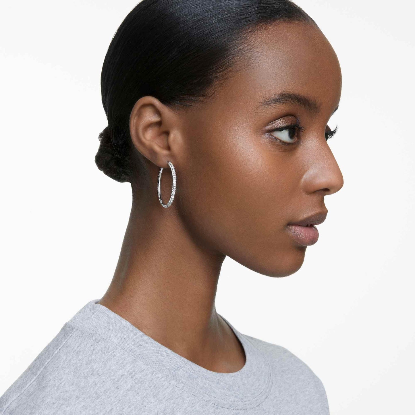 Swarovski Dextera Women's Hoop Pierced Earrings with White Crystals in a Rhodium Plated Setting