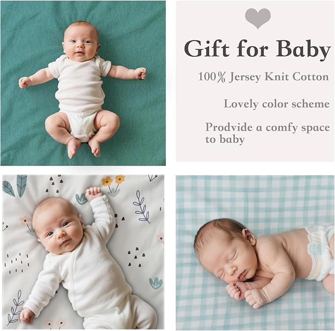 100% Jersey Cotton Bassinet Sheets 21" x 35" Fits Ezebaby, Evolur Stellar, Amke and Mereryi Baby Bassinet, Super Soft and Breathable Bassinet Fitted Sheets for Baby, 3 Pack, Green