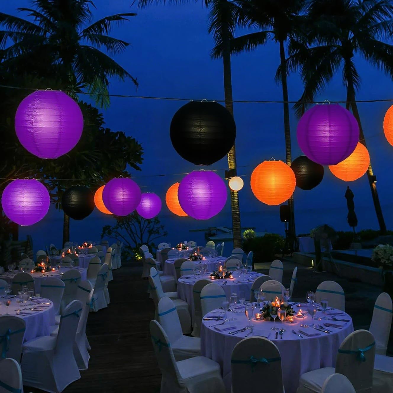 Capesaro Orange Purple Black Paper Lanterns Decorative 12Pcs Halloween Hanging Decorations For Graduation Thanksgiving Birthday Party Decorations