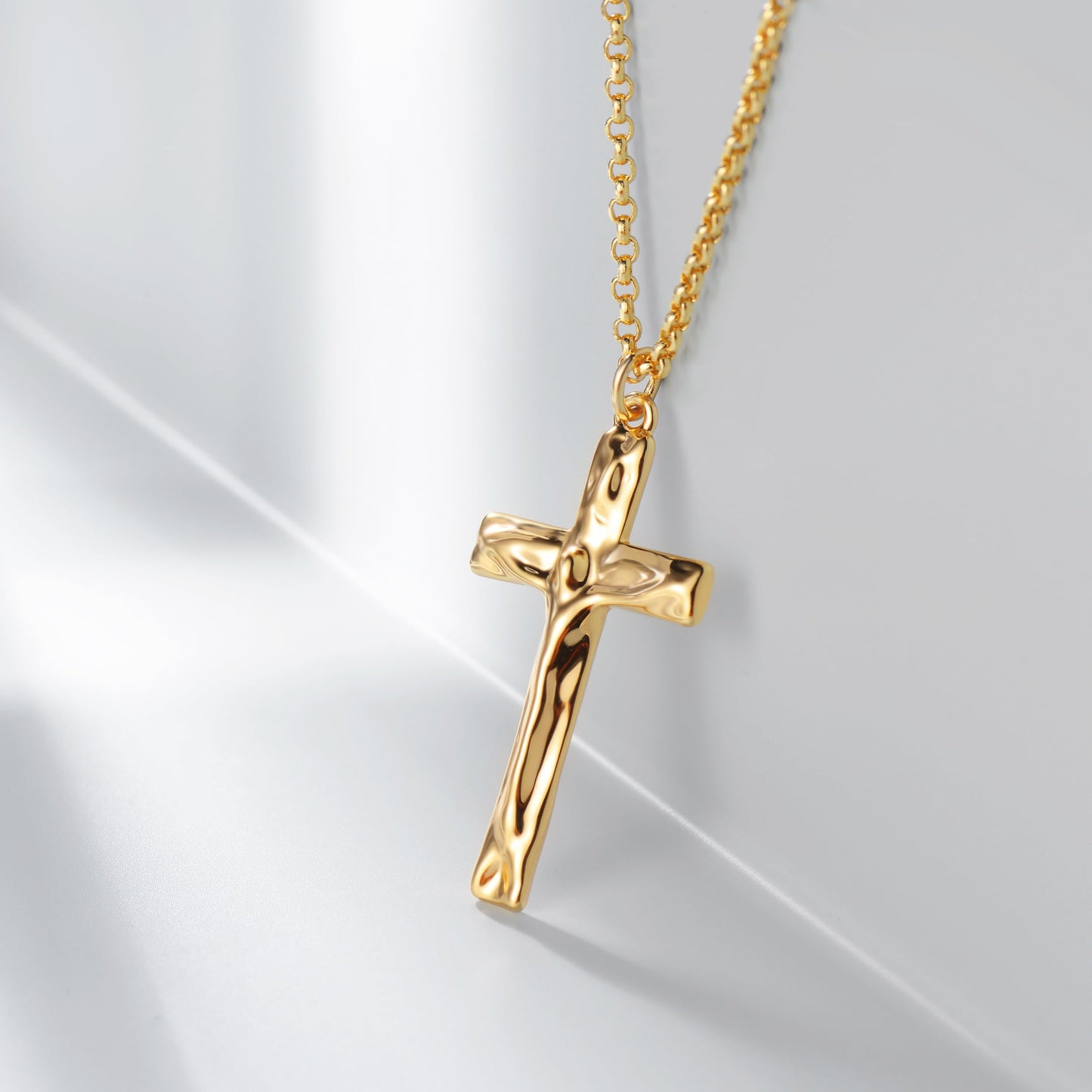 14K Gold Plated Cross Necklace, Cross Faith Jesus Hammer Pendant Dainty Chain Simple Tiny Jewelry Gift for Women