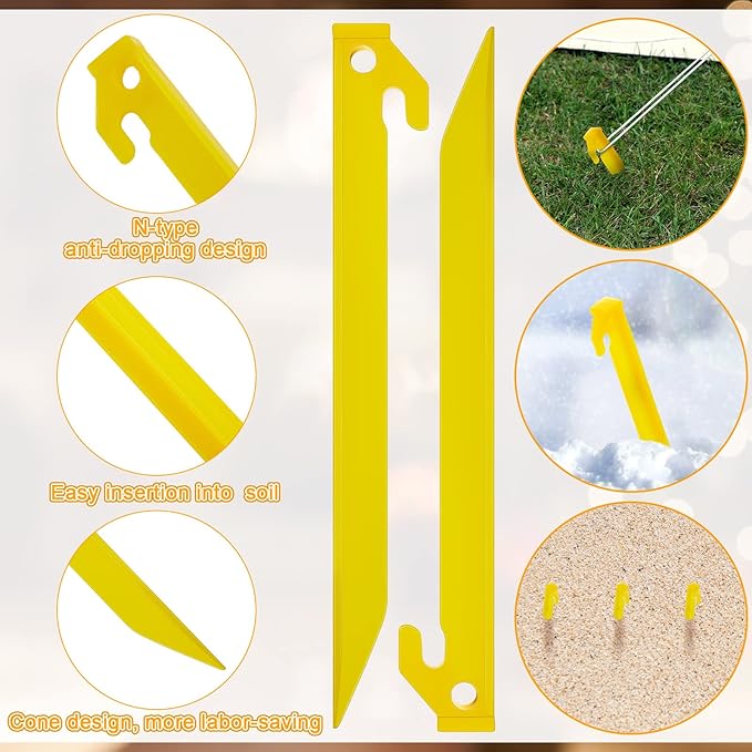 Deekin Plastic Tent Stakes 9 Inch Heavy Duty Tent Pegs Spike Hook Stakes Light Safe Tent Stakes Canopy Stakes for Summer Beach Garden Decorations Camping Outdoor Lawn Tarp
