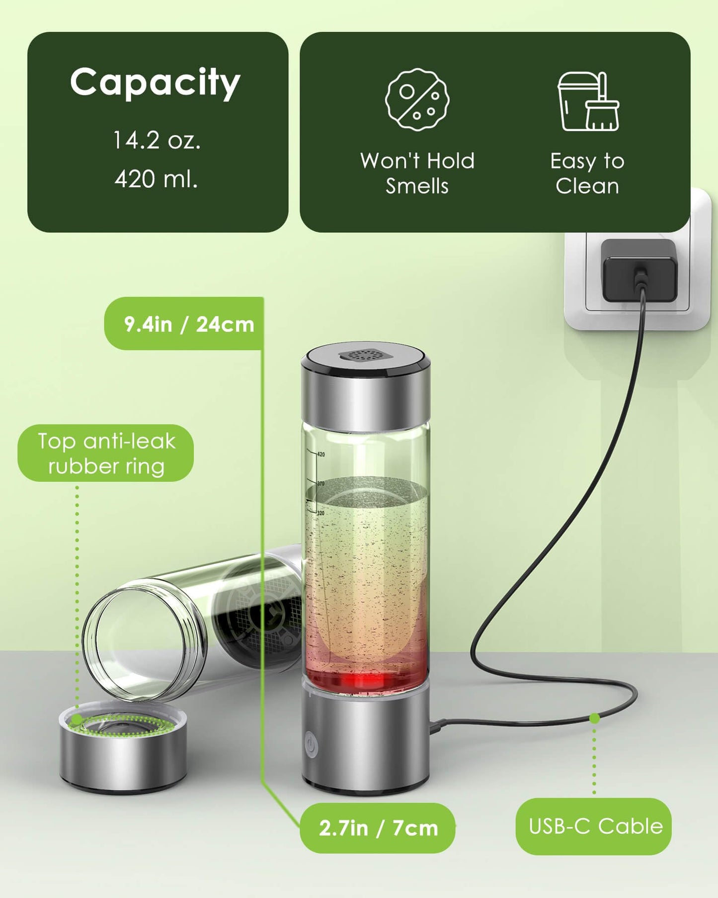 MOVOCA Upgrade 3Min 2000PPB Hydrogen Water Bottle Generator -SPE PEM Tech, 14OZ Portable Hydro Water Bottle Machine, Birthday Xmas Gift for Husband,Wife,Family,Friends,Travel