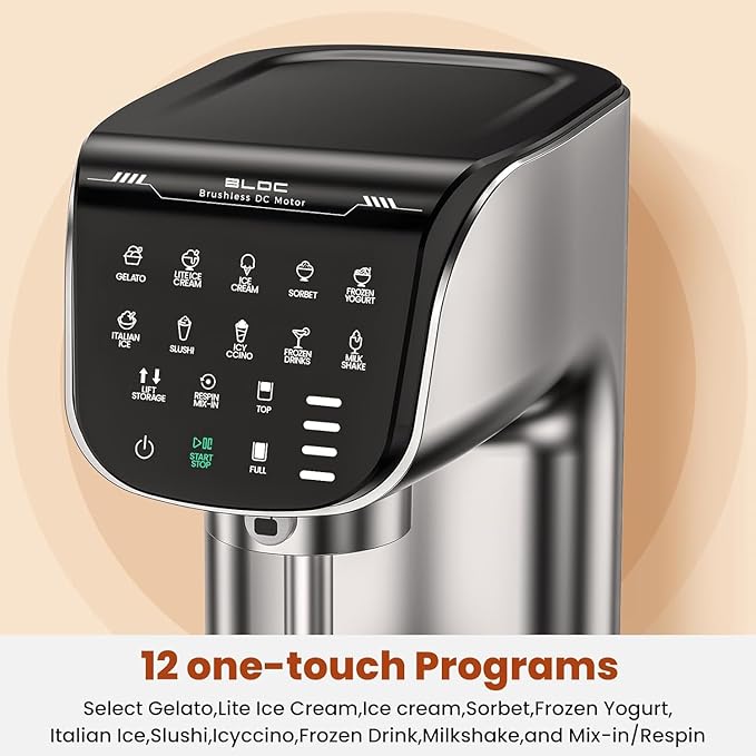 Ice Cream Maker Machine 12-in-1, Full Automatic Stainless Steel Homemade Ice Cream Maker for Sorbet, Milkshake, Frozen Yogurt & More, Easy to Clean Ice Cream Machine, (3) Family-Sized Tritan Tubs