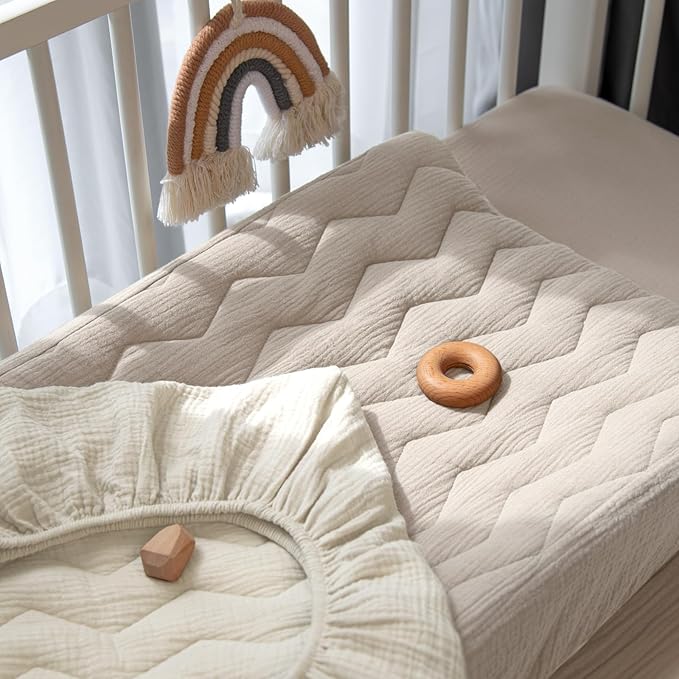 lulumoon Muslin Changing Pad Cover: Baby Cotton Quilted Changing Table Cover - Soft Changing Pad Sheets for Boys Girls
