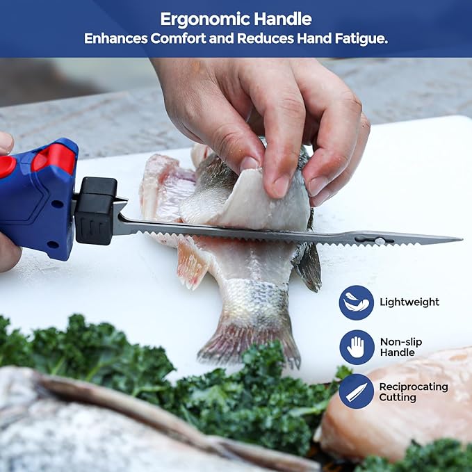 Electric Fillet Knife Cordless Rechargeable for Fishing, with Stainless Steel Blades, 12V High Torque Motor, 2.0Ah Battery, 12" Boning Tool, Includes Charger, Ideal for Filleting & Outdoor Use